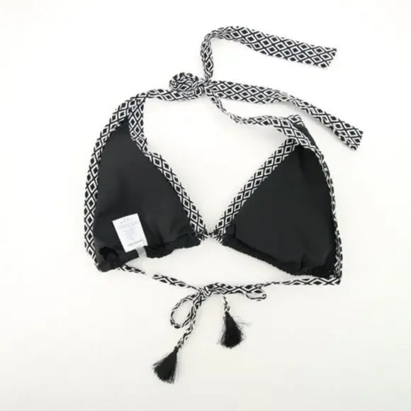 Lands End Black White Pattern Bikini Top Tassel NEW Size Large (14-16) - Picture 6 of 6